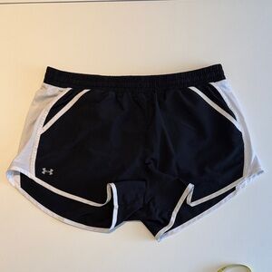 Under Armour Fly By 2.0 Lined Running Shorts in black with white trim.